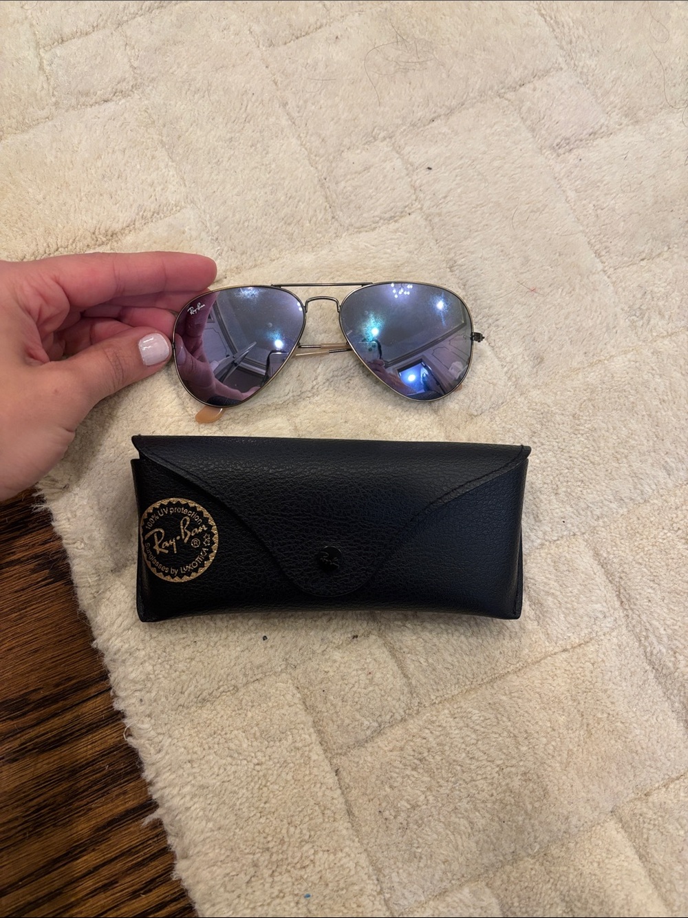 Ray-Ban Silver Frame Sunglasses with Purple-Blue Mirrored Lenses